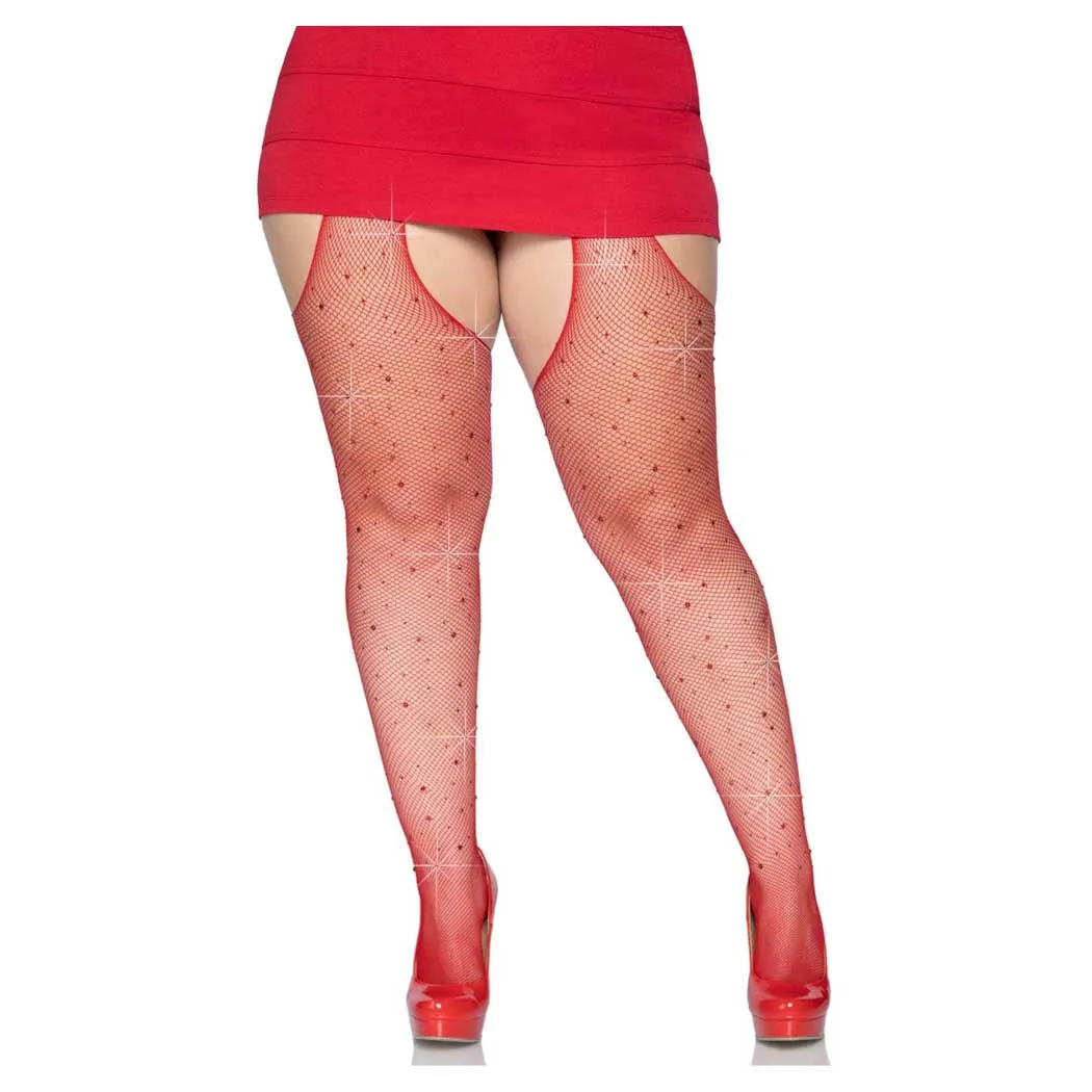Leg Avenue Casey Rhinestone Fishnet Suspender Pantyhose