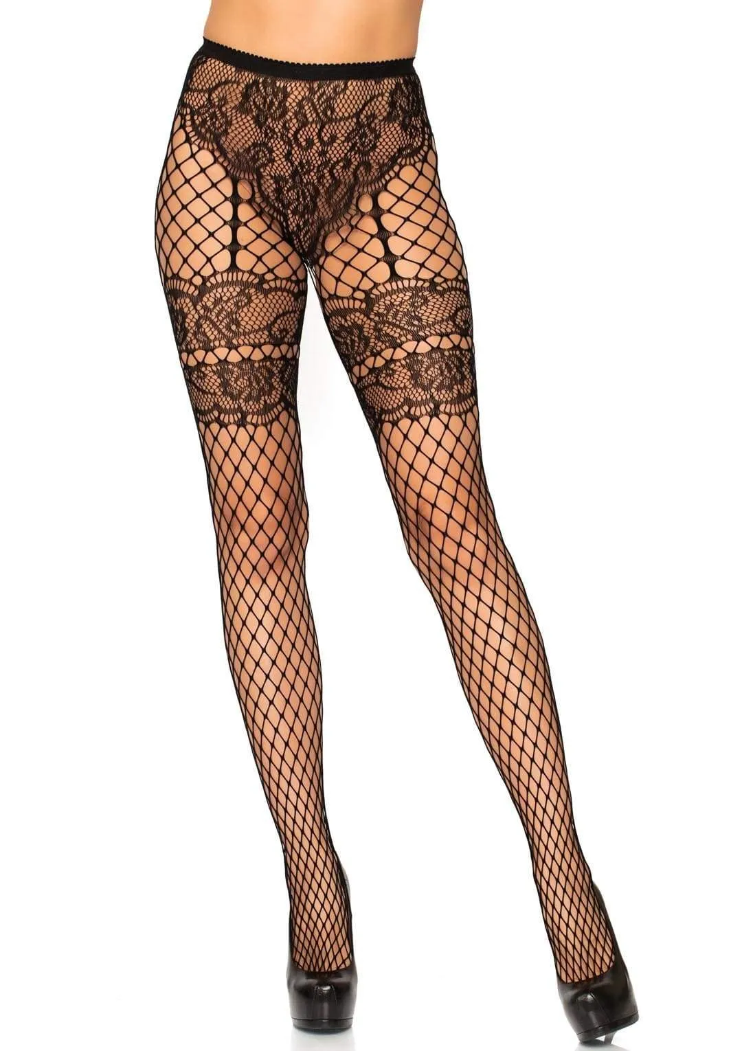 Leg Avenue Faux Garter Fishnet Tights 9281