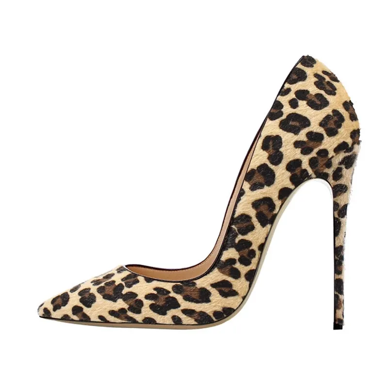 Leopard Pointed Toe Women Genuine Leather Sexy Slip On Pumps