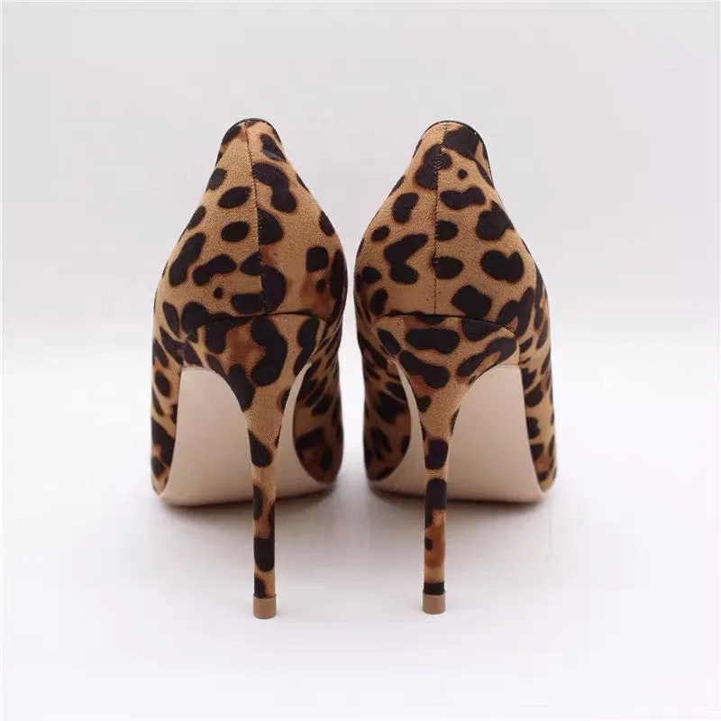 Leopard Pointed Toe Women Genuine Leather Sexy Slip On Pumps