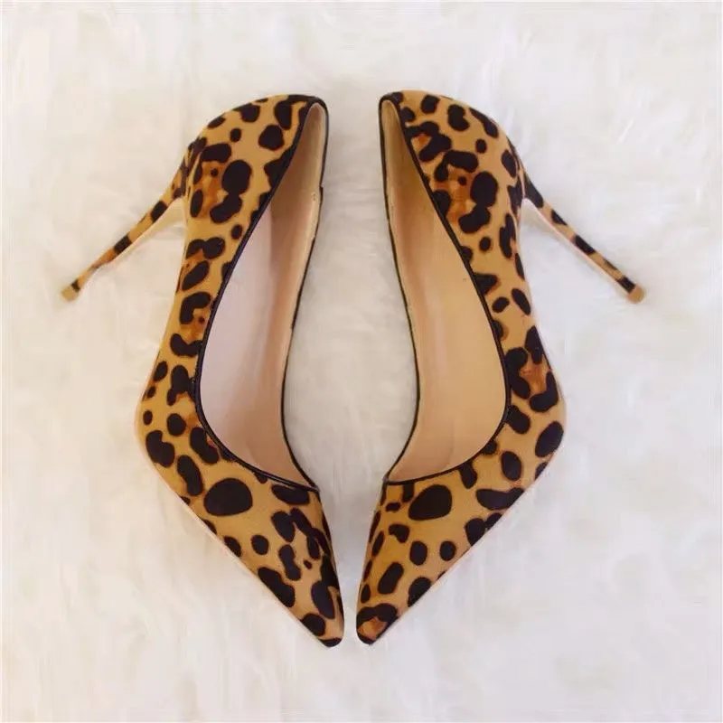 Leopard Pointed Toe Women Genuine Leather Sexy Slip On Pumps