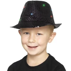 Light Up Sequin Trilby Hat Adult Black