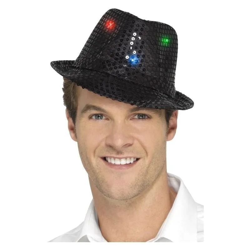Light Up Sequin Trilby Hat Adult Black