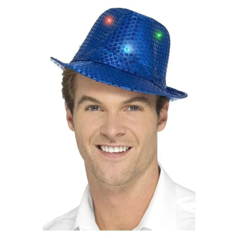 Light Up Sequin Trilby Hat Adult Blue
