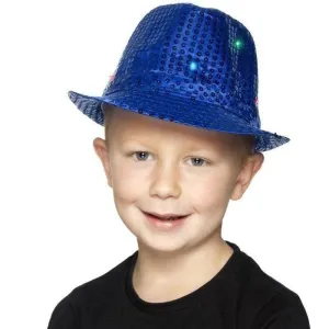 Light Up Sequin Trilby Hat Adult Blue