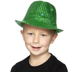Light Up Sequin Trilby Hat Adult Green