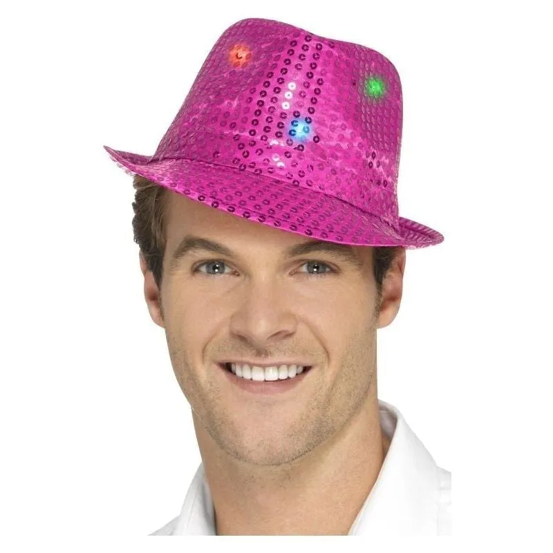 Light Up Sequin Trilby Hat Adult Pink