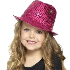 Light Up Sequin Trilby Hat Adult Pink