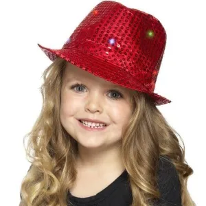 Light Up Sequin Trilby Hat Adult Red