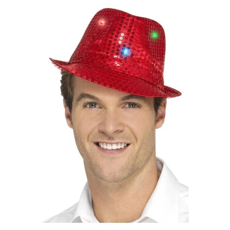 Light Up Sequin Trilby Hat Adult Red