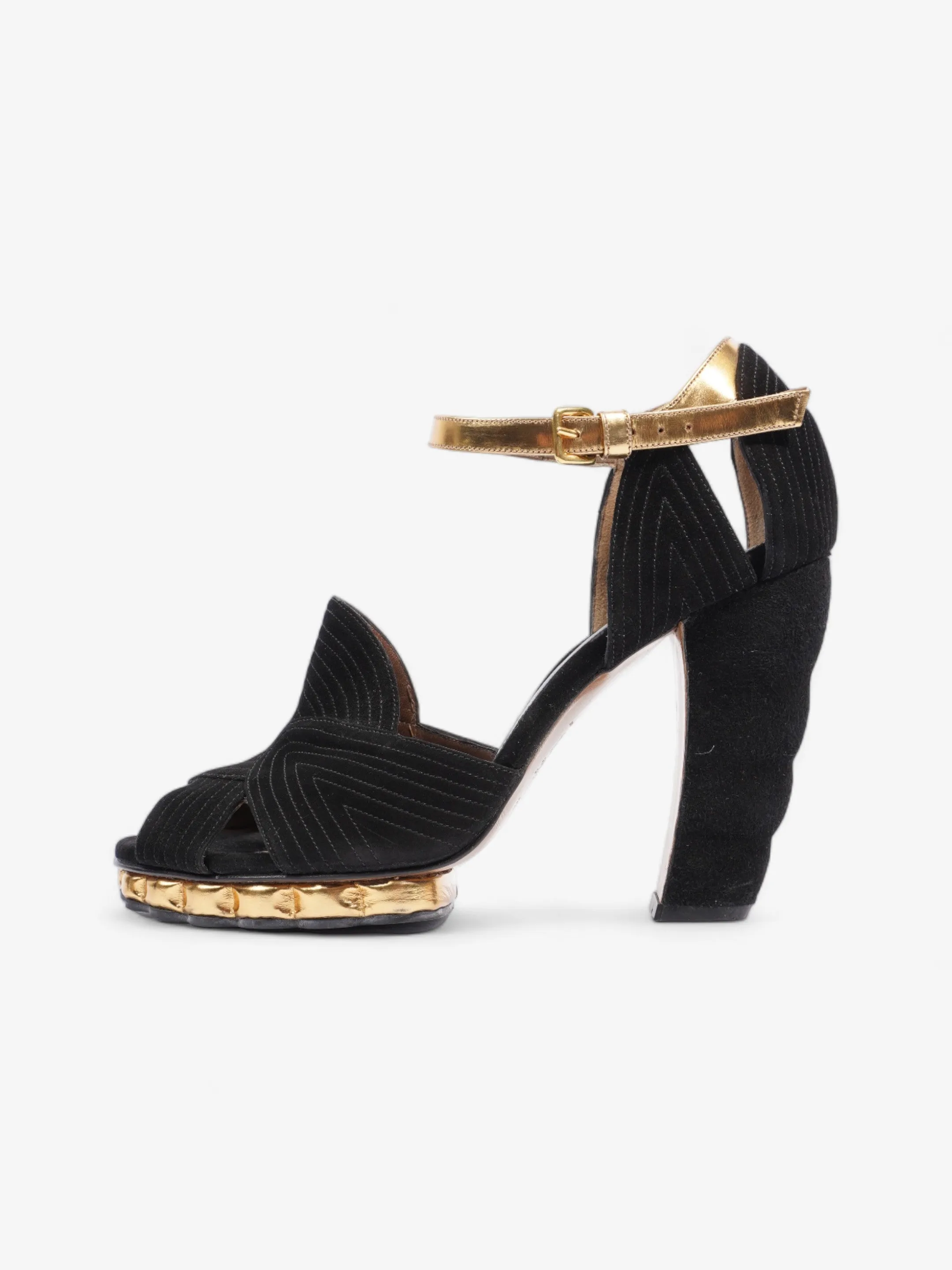 Marni Colourblock Pattern D'Orsay Heel 95mm Black / Gold Suede EU 40 UK 7