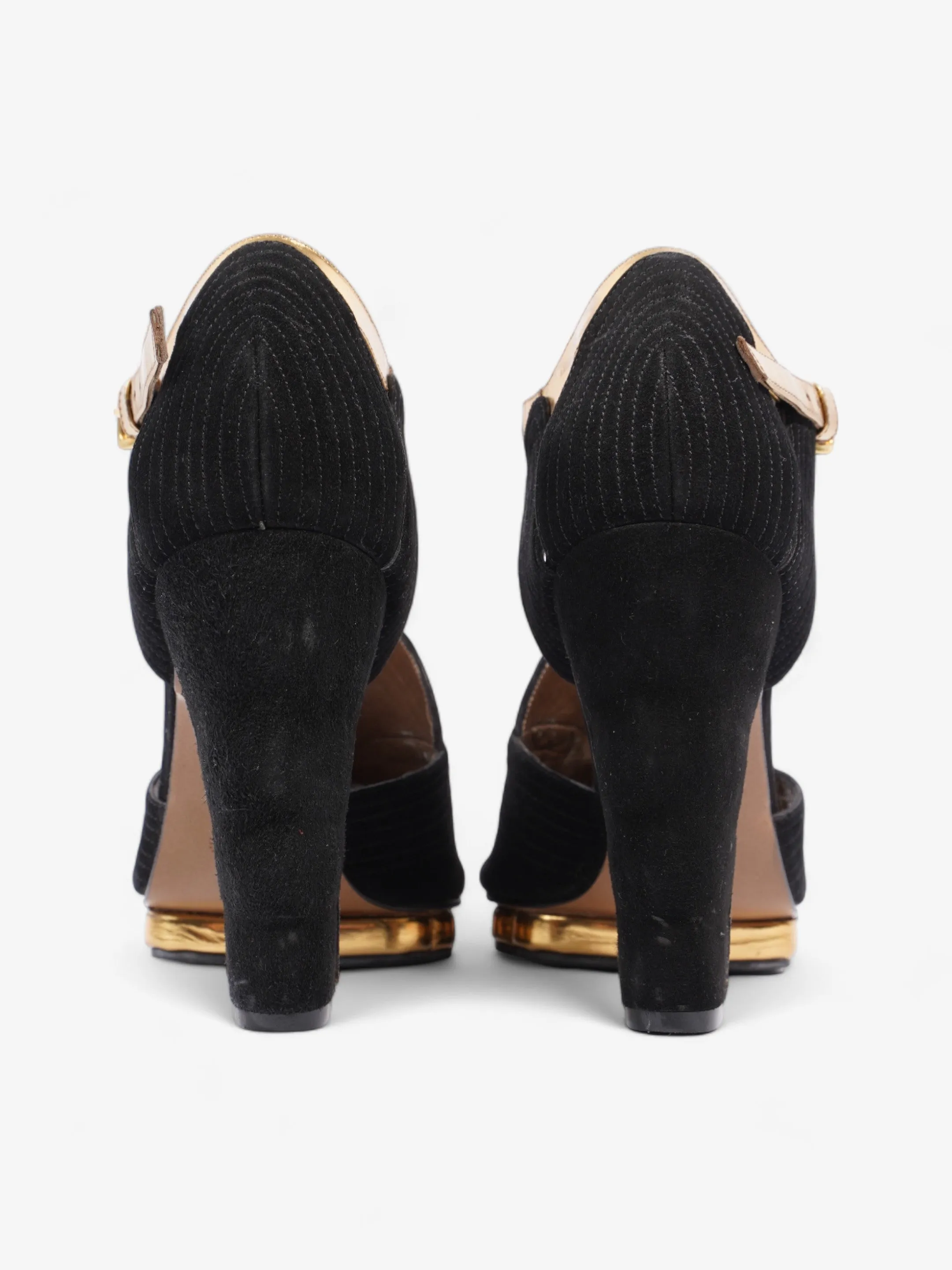 Marni Colourblock Pattern D'Orsay Heel 95mm Black / Gold Suede EU 40 UK 7