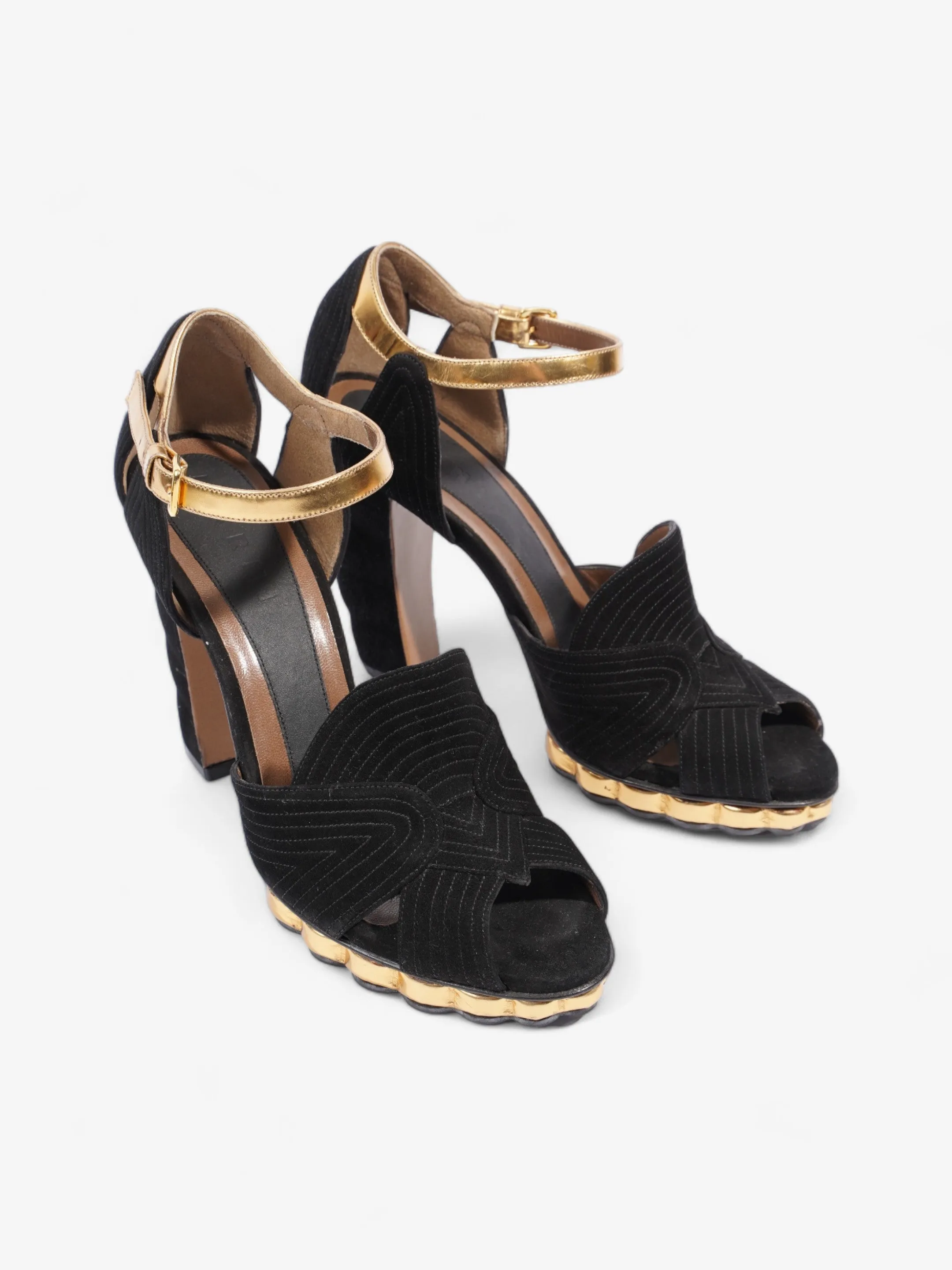 Marni Colourblock Pattern D'Orsay Heel 95mm Black / Gold Suede EU 40 UK 7
