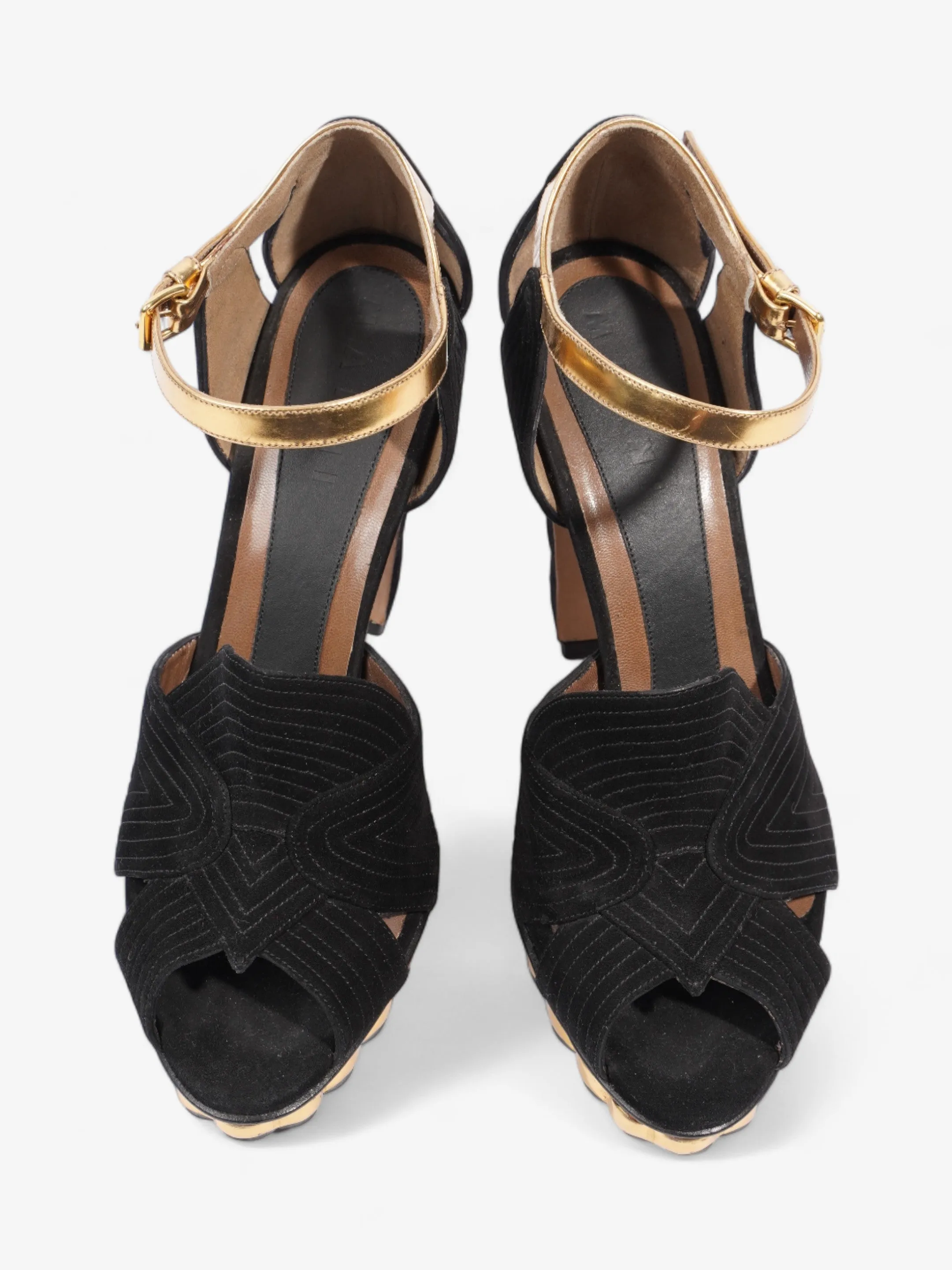Marni Colourblock Pattern D'Orsay Heel 95mm Black / Gold Suede EU 40 UK 7