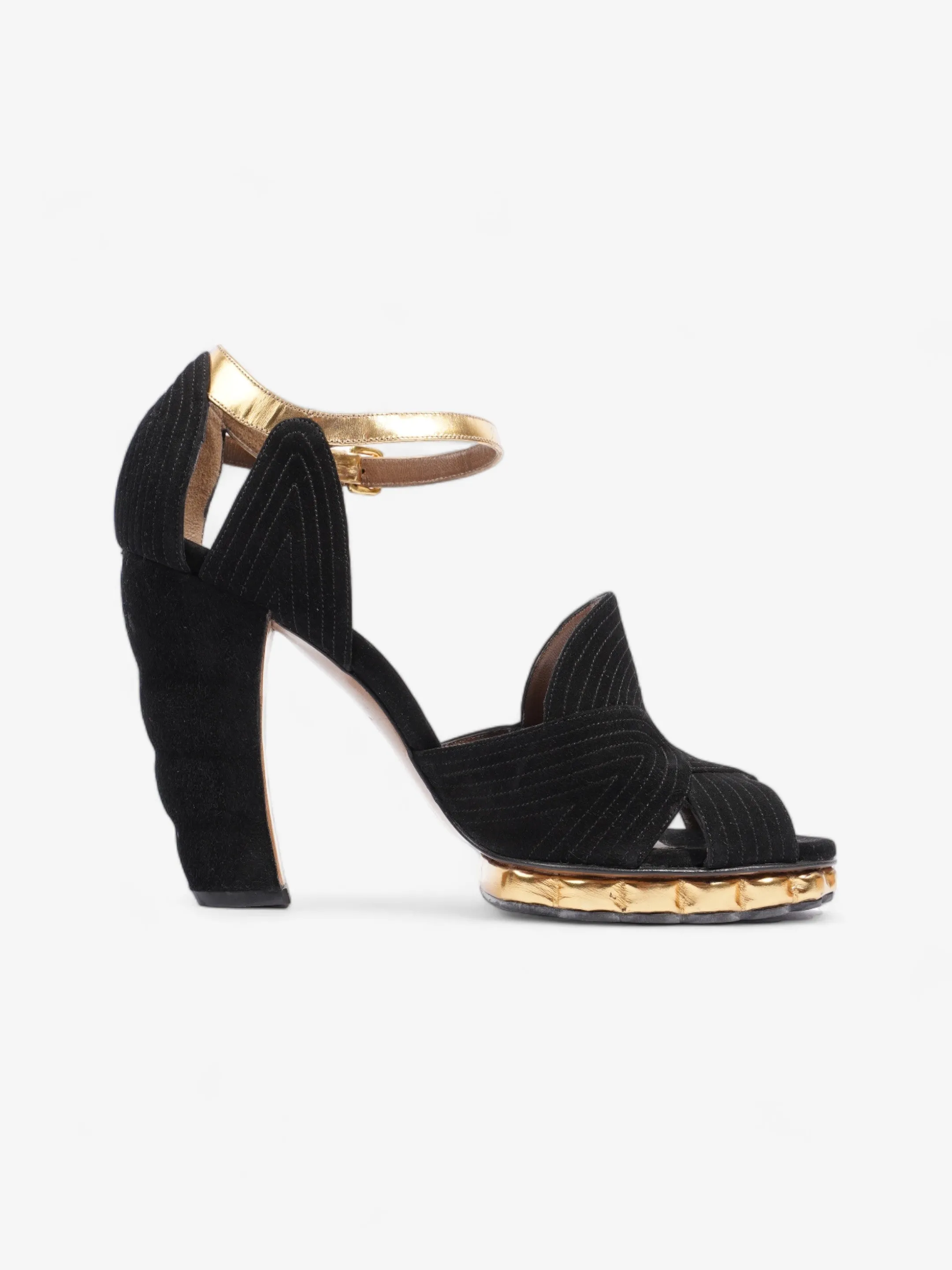 Marni Colourblock Pattern D'Orsay Heel 95mm Black / Gold Suede EU 40 UK 7