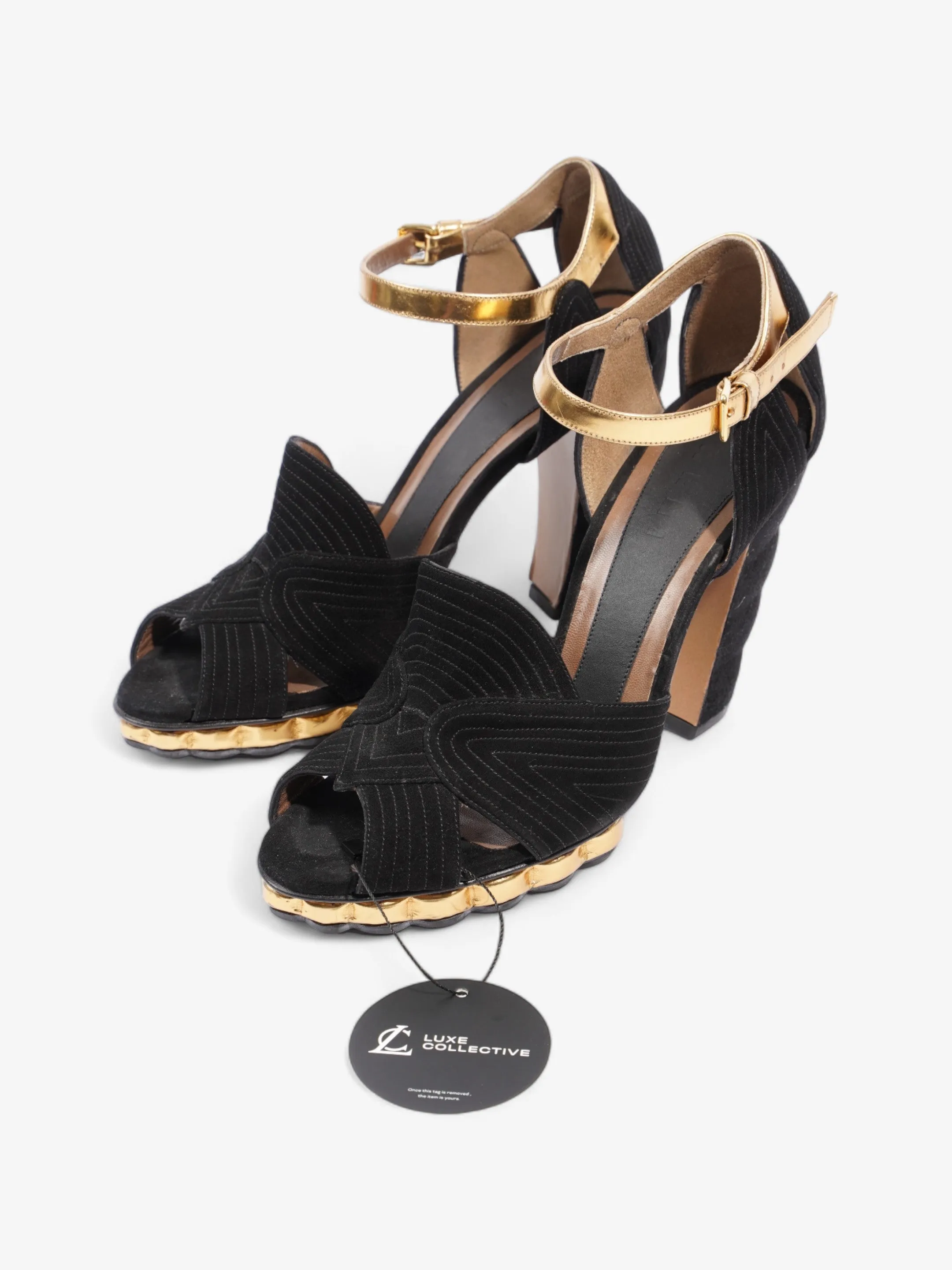 Marni Colourblock Pattern D'Orsay Heel 95mm Black / Gold Suede EU 40 UK 7