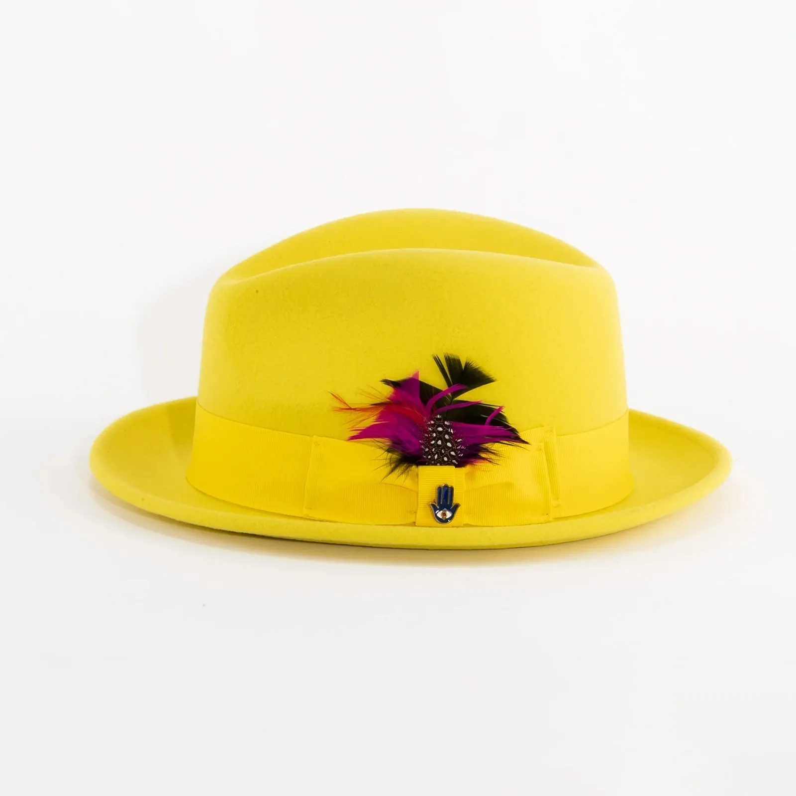 Mens Narrow Brim Crushable Wool Dress Hat Trilby Fedora in Yellow