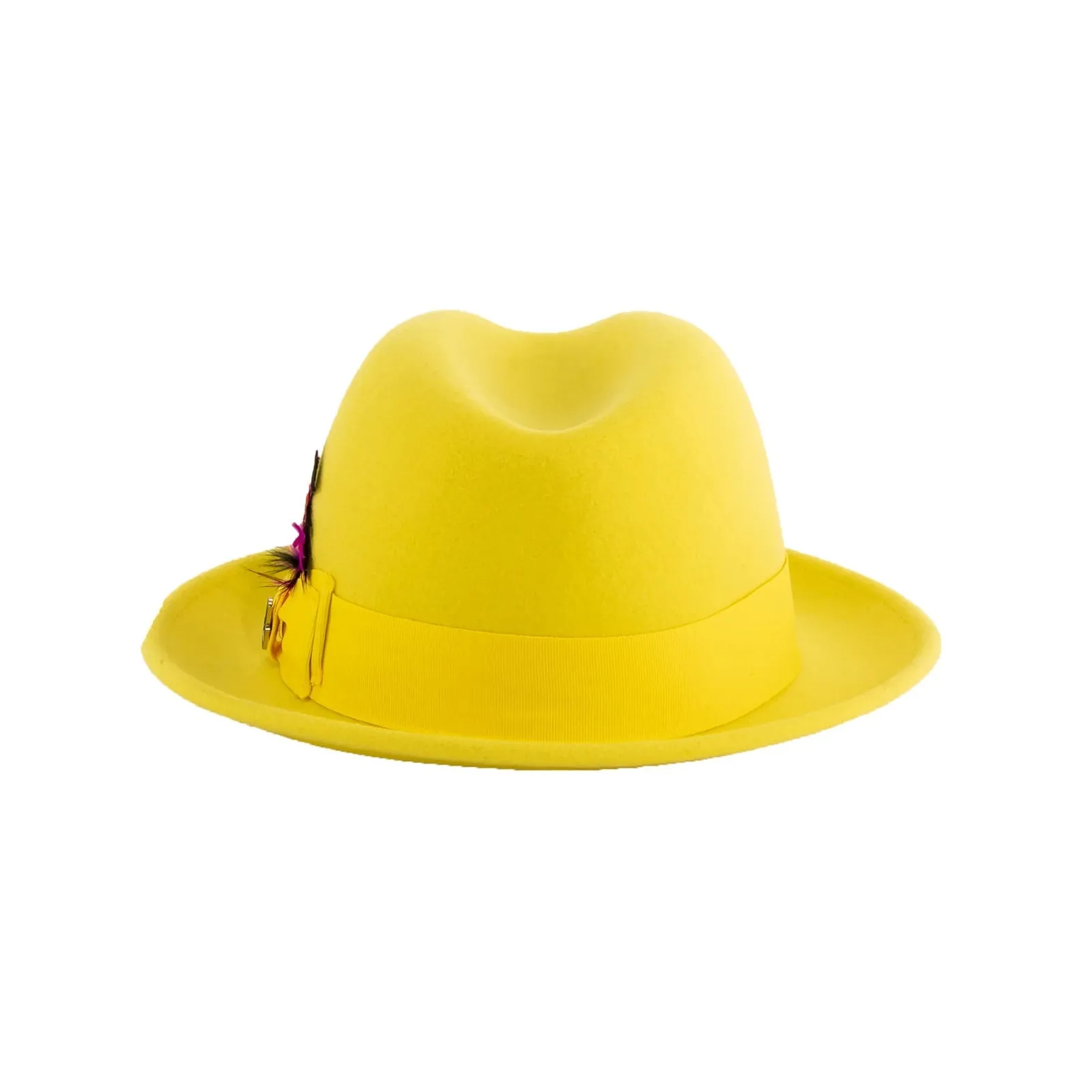 Mens Narrow Brim Crushable Wool Dress Hat Trilby Fedora in Yellow