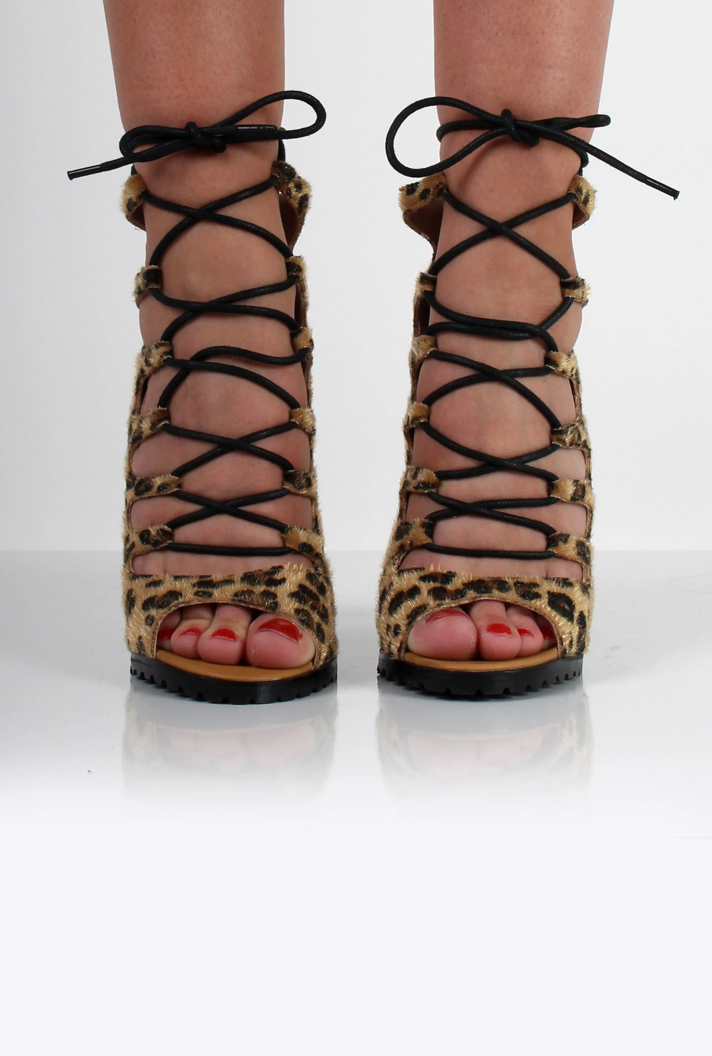 Mercedes Leopard Print Lace Up Heels