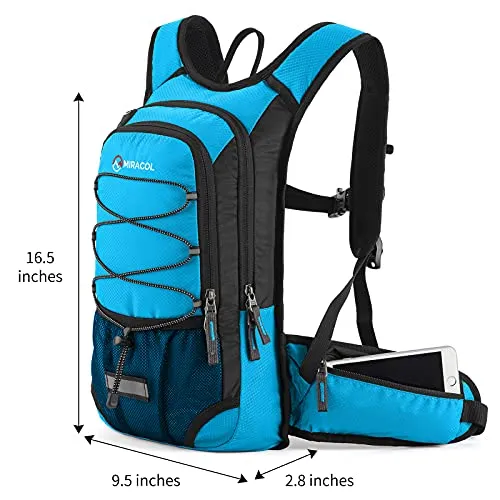 Miracol Hydration Backpack with 2L Water Bladder, Thermal Insulation Pack Keeps Liquid Cool up to 4 Hours, Prefect Outdoor Gear for Skiing, Running, Hiking, Cycling (Blue)