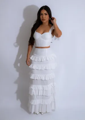 Moonlit Ruffle Ensemble Skirt Set White