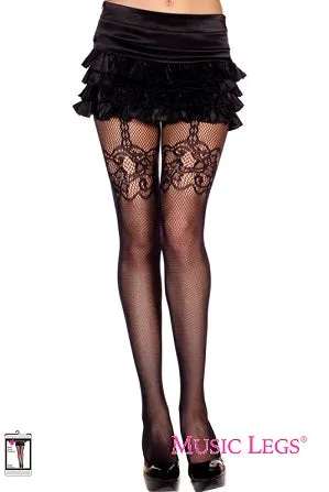 Music Legs Hosiery Spandex Faux Lace Suspender Fishnet Design Pantyhose ML50002