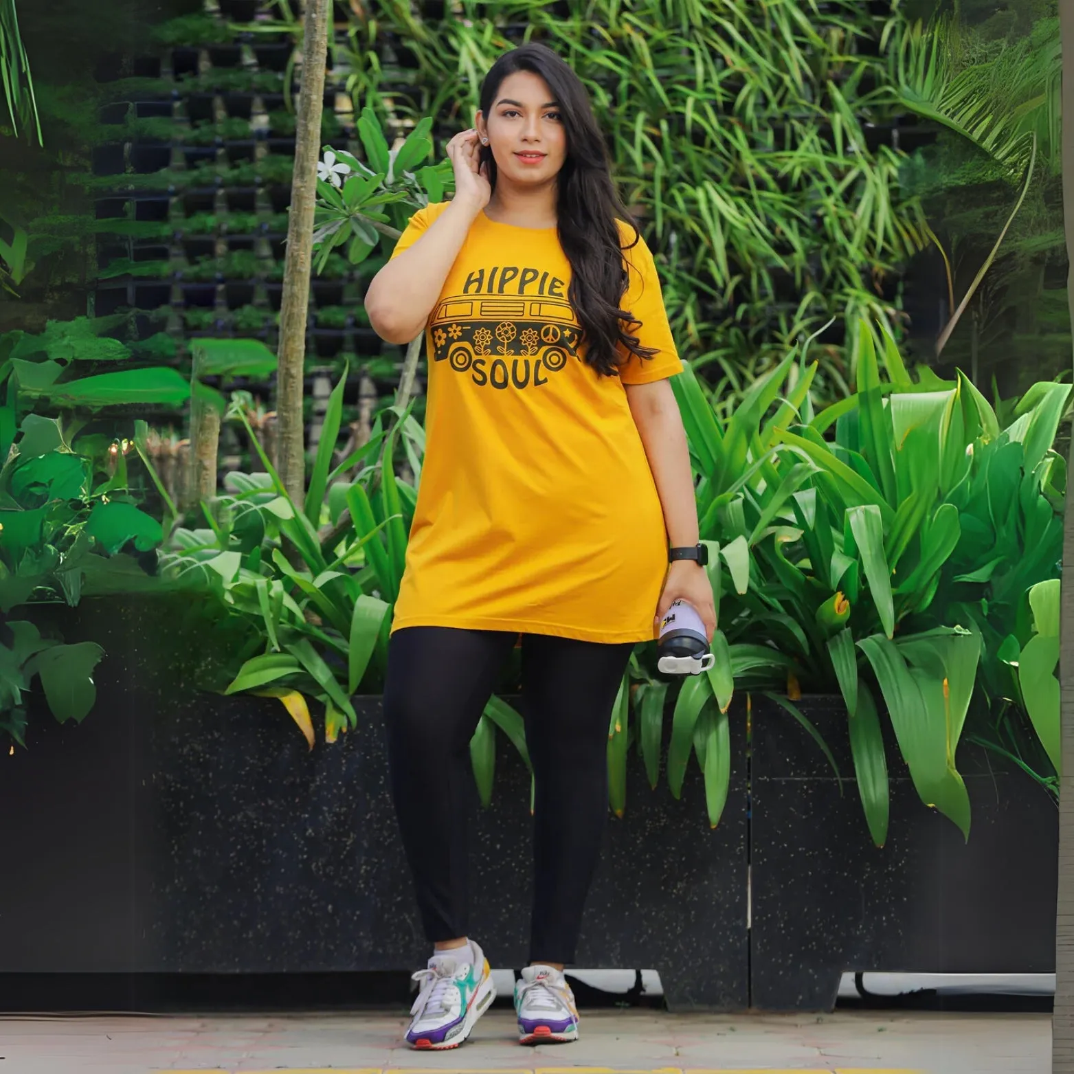 Mustard Yellow Printed Long T-Shirt for Women Crafted for Style
