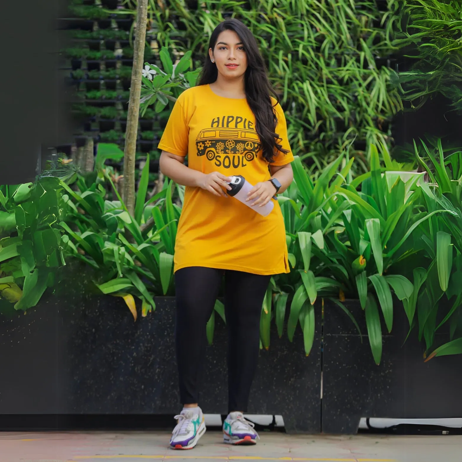 Mustard Yellow Printed Long T-Shirt for Women Crafted for Style