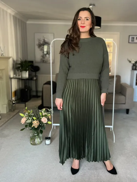 Navy Short Sleeve Pleated Jumper Dress