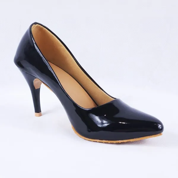 Nella Patent Black Stiletto Heels Court Shoes