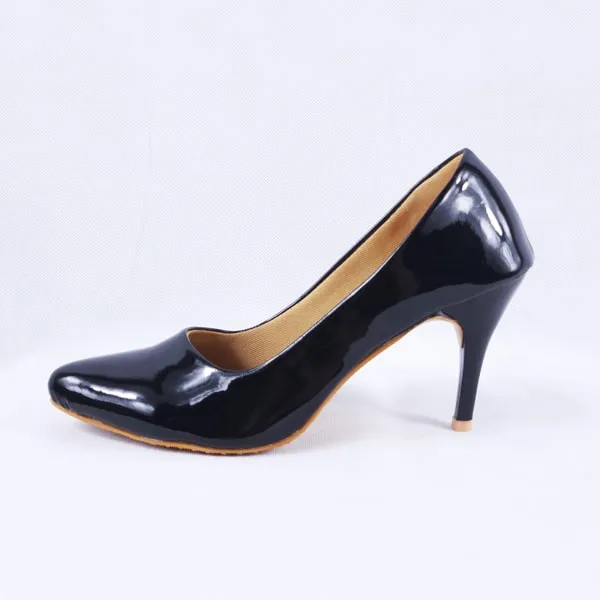 Nella Patent Black Stiletto Heels Court Shoes