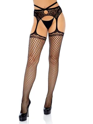 Net Stockings with Attached Garter Belt