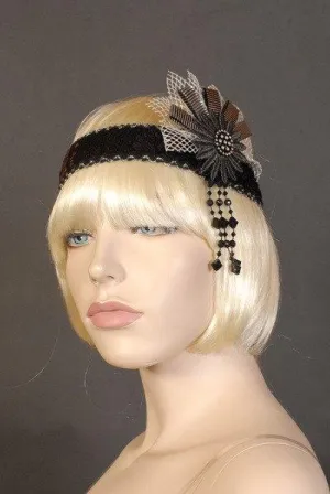 Netting Black Flapper 20's Headband