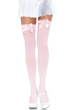 Opaque Bow Thigh High Stockings