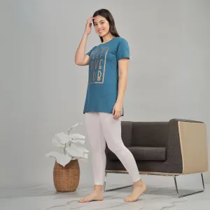 Petrol Blue Long T-Shirt for Women Ideal for Yoga and Lounge Wear