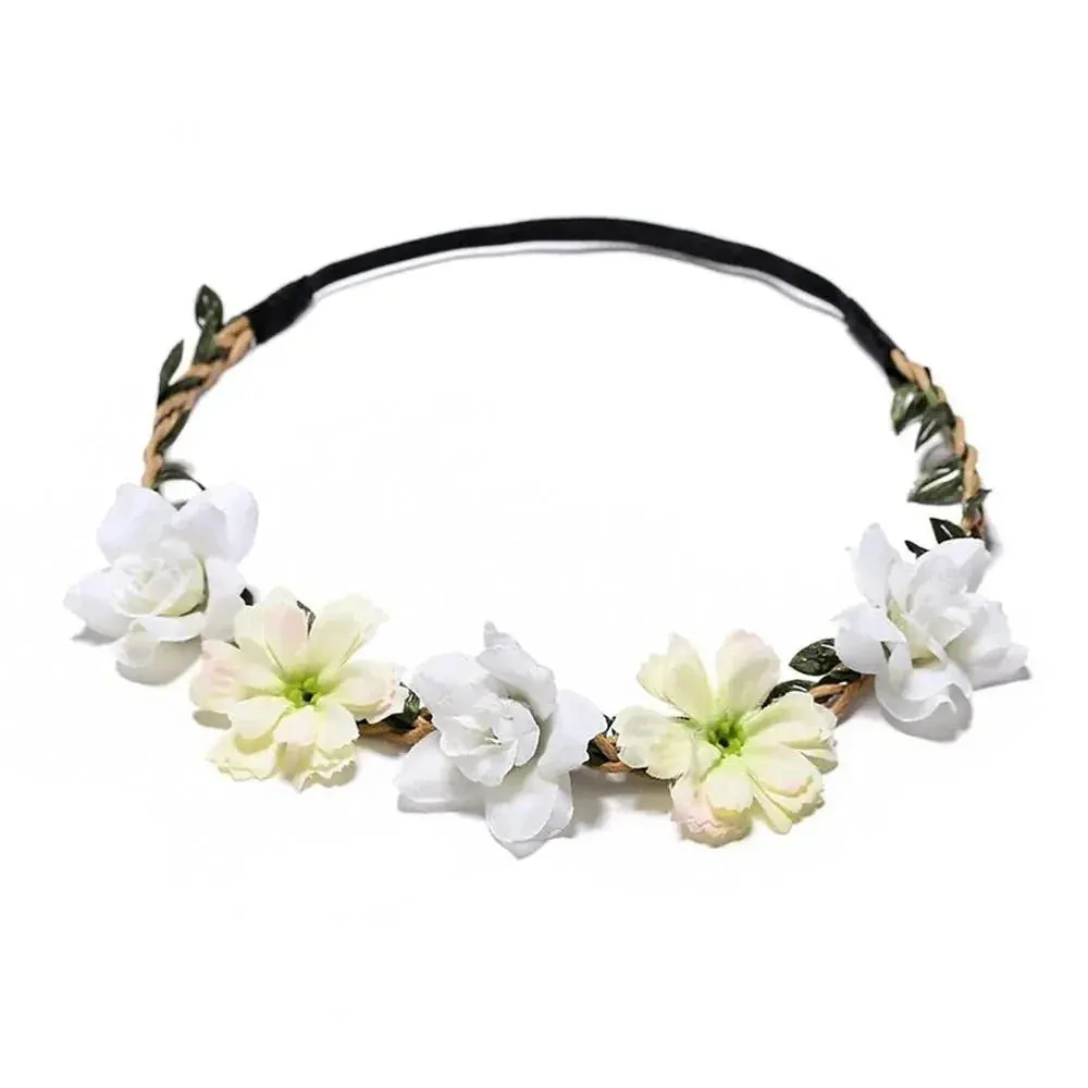 Pink Flowers Crown Festival Headpiece Women Hair Accessories Headdress Girl Baby Crown Floral Garland Wedding Floral Headwear