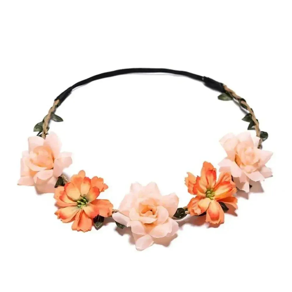 Pink Flowers Crown Festival Headpiece Women Hair Accessories Headdress Girl Baby Crown Floral Garland Wedding Floral Headwear