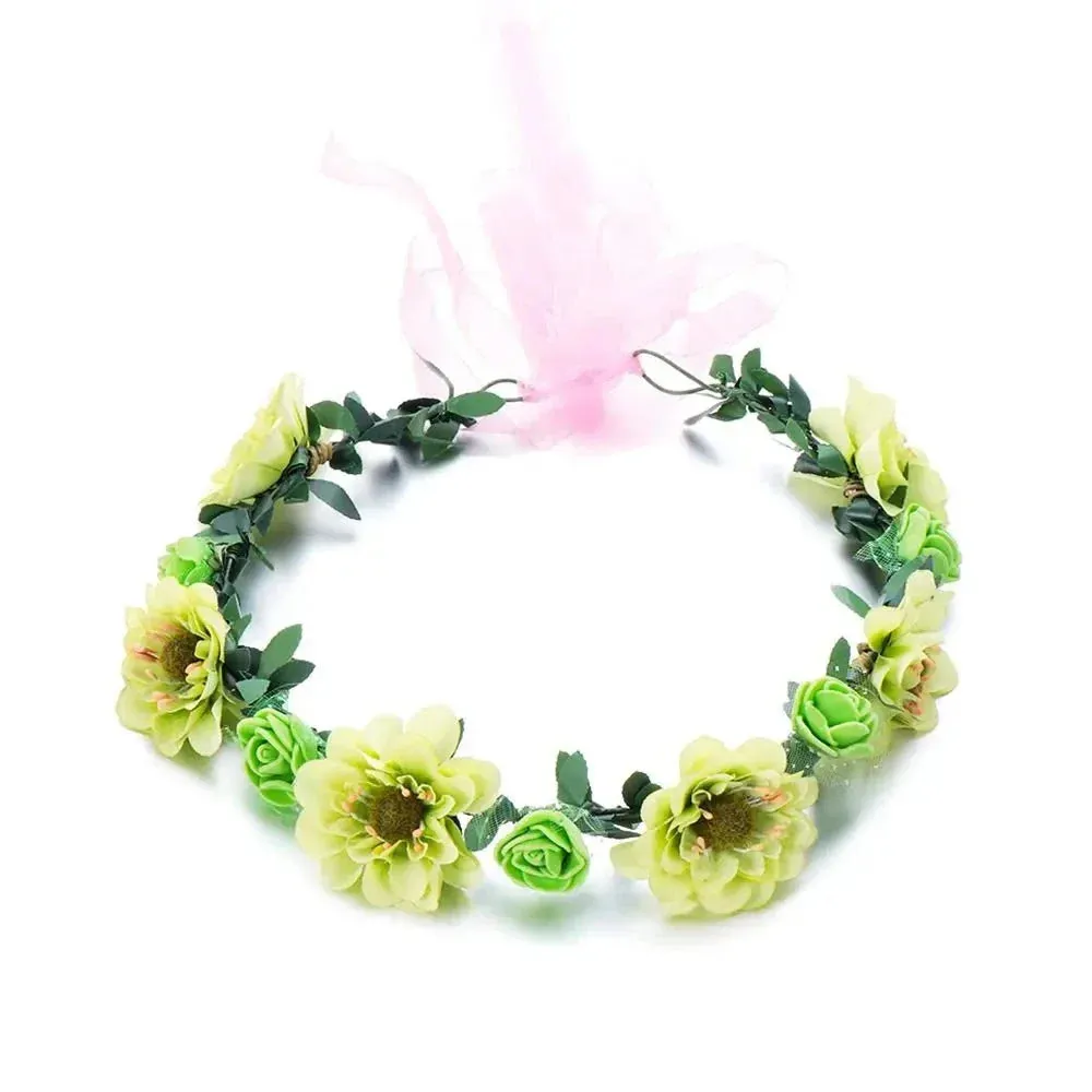 Pink Flowers Crown Festival Headpiece Women Hair Accessories Headdress Girl Baby Crown Floral Garland Wedding Floral Headwear