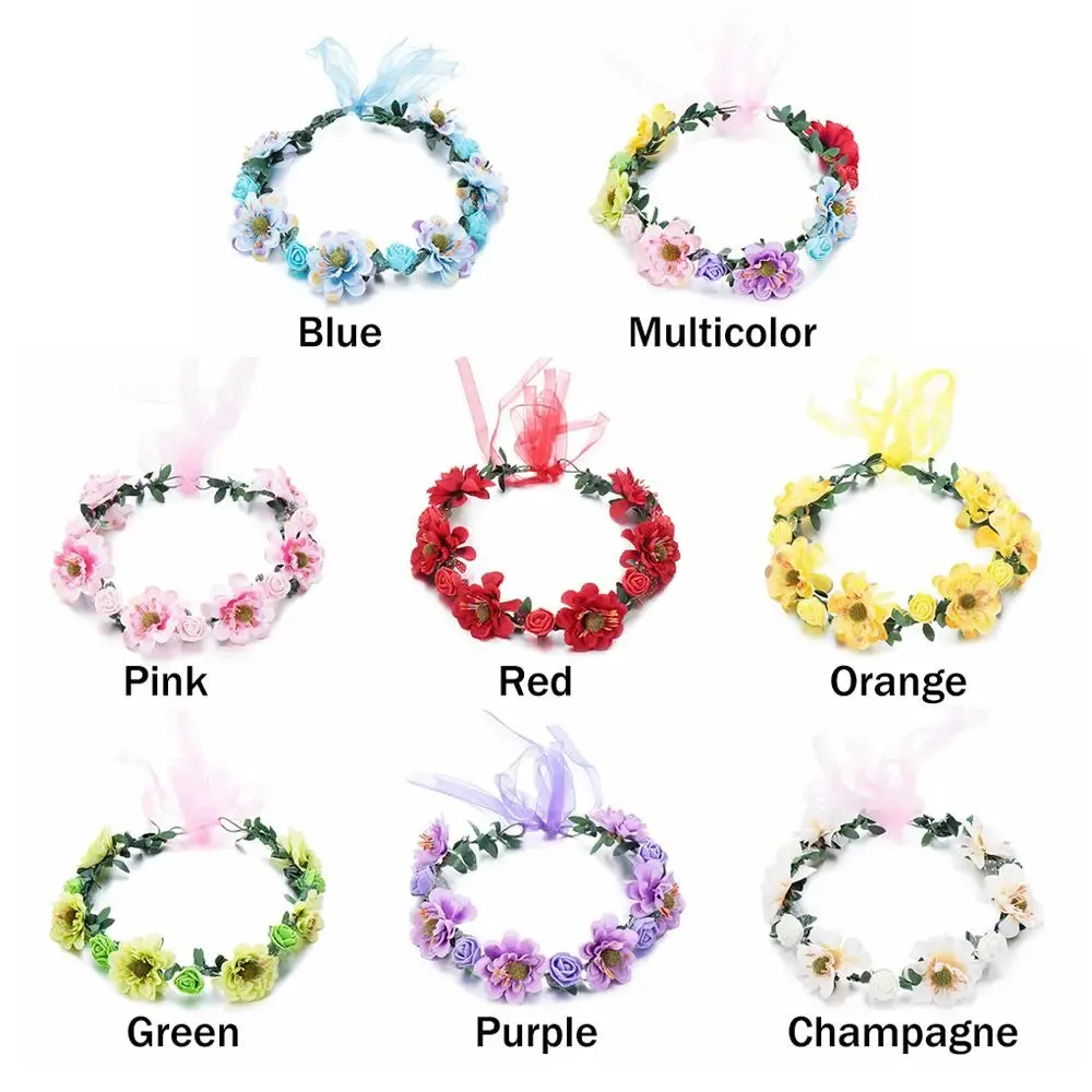 Pink Flowers Crown Festival Headpiece Women Hair Accessories Headdress Girl Baby Crown Floral Garland Wedding Floral Headwear