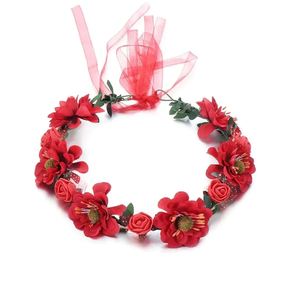 Pink Flowers Crown Festival Headpiece Women Hair Accessories Headdress Girl Baby Crown Floral Garland Wedding Floral Headwear