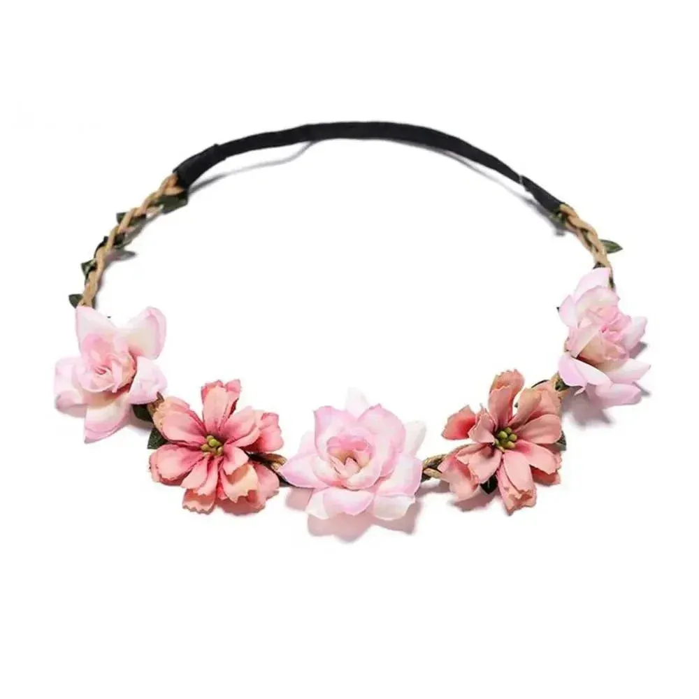 Pink Flowers Crown Festival Headpiece Women Hair Accessories Headdress Girl Baby Crown Floral Garland Wedding Floral Headwear