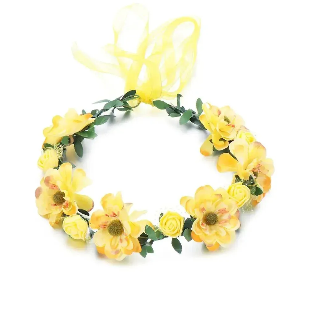 Pink Flowers Crown Festival Headpiece Women Hair Accessories Headdress Girl Baby Crown Floral Garland Wedding Floral Headwear