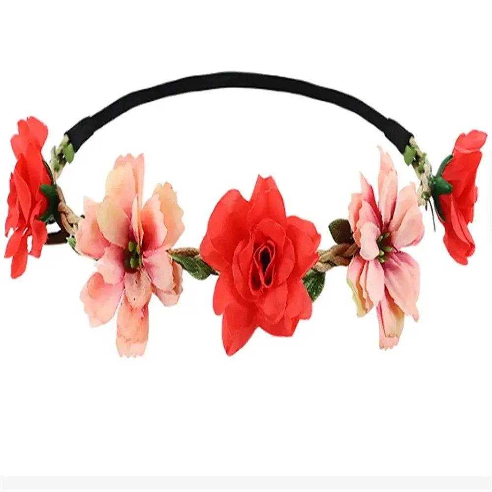 Pink Flowers Crown Festival Headpiece Women Hair Accessories Headdress Girl Baby Crown Floral Garland Wedding Floral Headwear