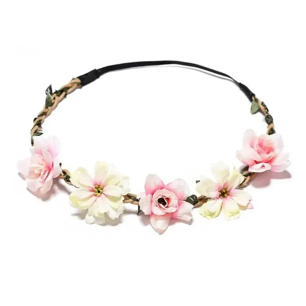 Pink Flowers Crown Festival Headpiece Women Hair Accessories Headdress Girl Baby Crown Floral Garland Wedding Floral Headwear