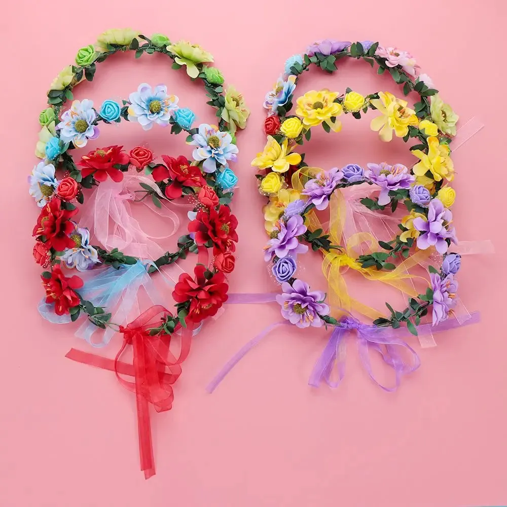 Pink Flowers Crown Festival Headpiece Women Hair Accessories Headdress Girl Baby Crown Floral Garland Wedding Floral Headwear