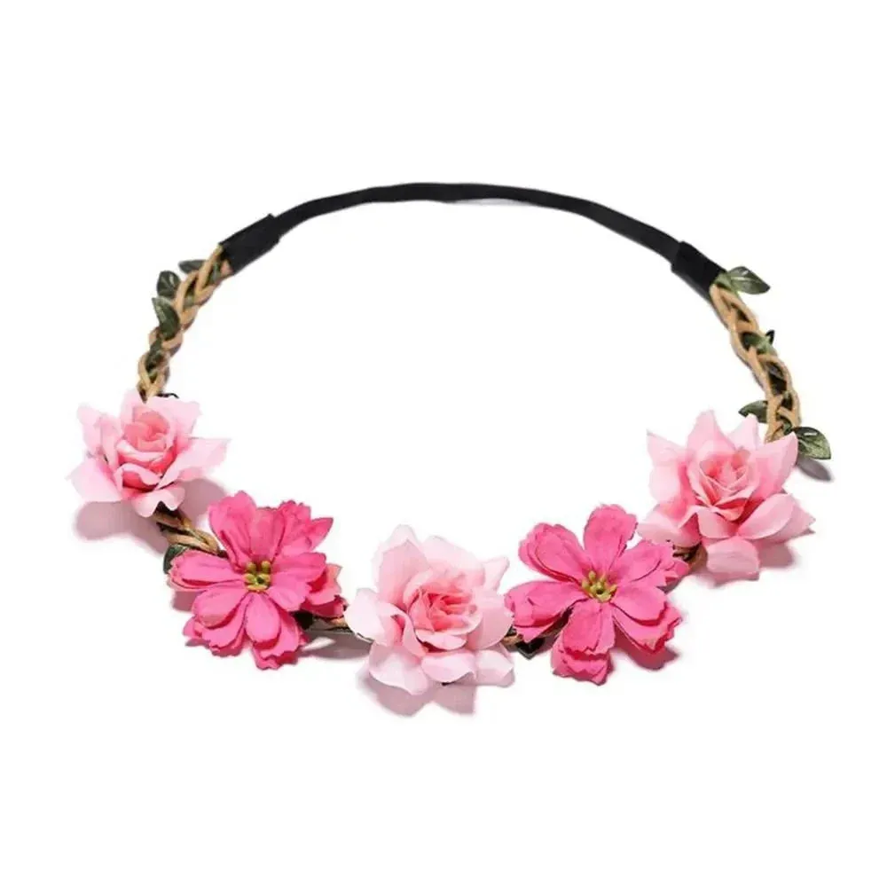Pink Flowers Crown Festival Headpiece Women Hair Accessories Headdress Girl Baby Crown Floral Garland Wedding Floral Headwear