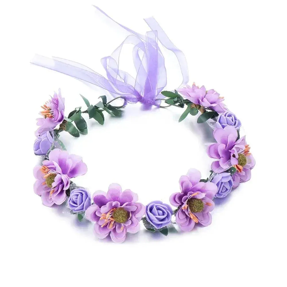 Pink Flowers Crown Festival Headpiece Women Hair Accessories Headdress Girl Baby Crown Floral Garland Wedding Floral Headwear