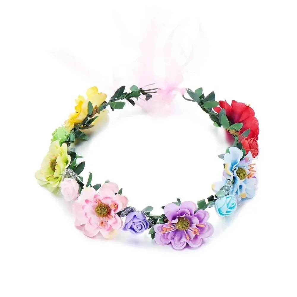 Pink Flowers Crown Festival Headpiece Women Hair Accessories Headdress Girl Baby Crown Floral Garland Wedding Floral Headwear