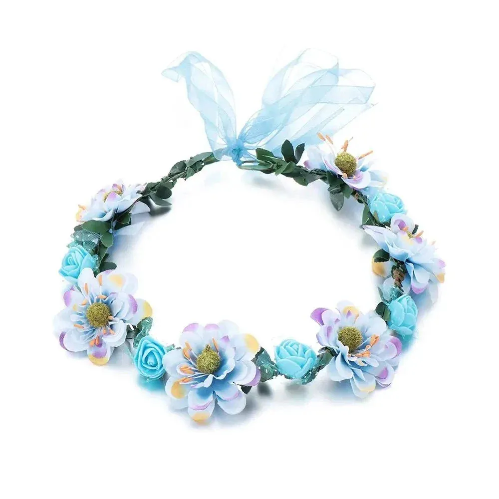 Pink Flowers Crown Festival Headpiece Women Hair Accessories Headdress Girl Baby Crown Floral Garland Wedding Floral Headwear