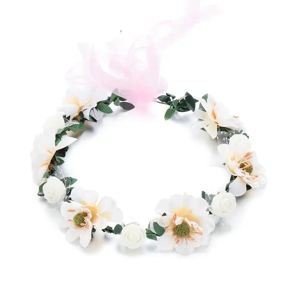 Pink Flowers Crown Festival Headpiece Women Hair Accessories Headdress Girl Baby Crown Floral Garland Wedding Floral Headwear
